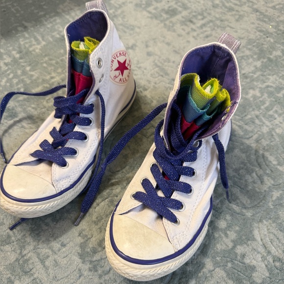 Converse Kids High-Tops - White with Blue and Pink - Picture 1 of 5